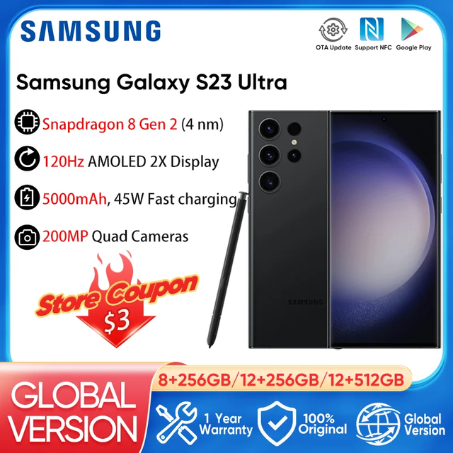 New Samsung Galaxy S23 Ultra Mobile Phone 256GB/512GB Snapdragon 8